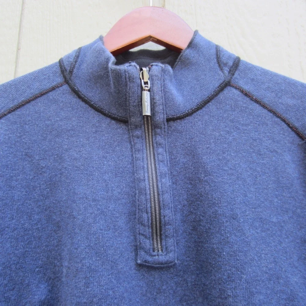 Tommy Bahama Flipshore Reversible Sweatshirt Men's L-XL?Black/Blue Half Zip READ